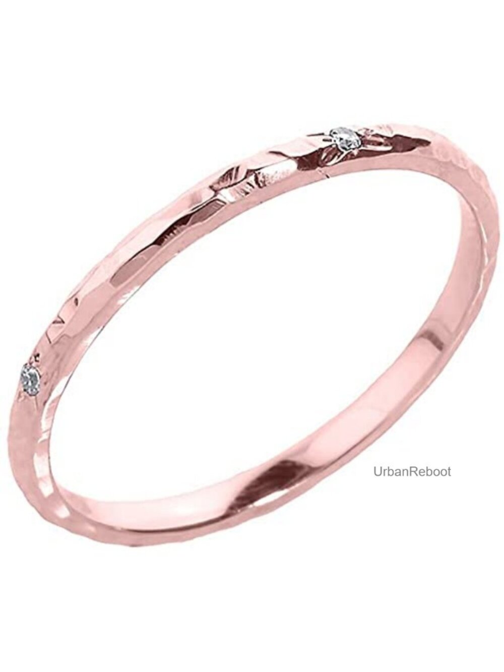 10K Rose Gold Stackable Ring with Diamond Accents Flush Set